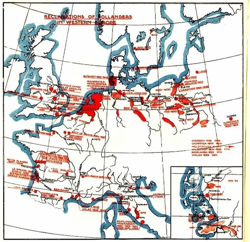 Überall in Europa haben die Holländer ihre Spuren hinterlassen (rot), das Alte Land ist laut Wissenschaft die am besten erhaltene Holler-Kolonie . Das war der Tenor bei mehreren internationalen Symposien.