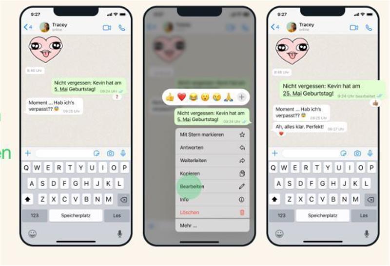 Um etwas zu ändern, drückt man so lange auf die jeweilige gesendete Nachricht, bis das Kontextmenü erscheint. Foto: WhatsApp