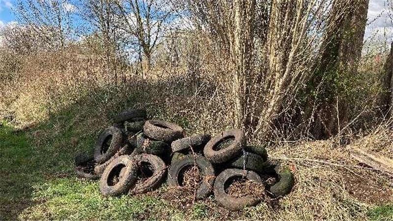 Müllfrevler entsorgen Reifen und Ölkanister in der Buxtehuder Feldmark Altreifen liegen in der Feldmark.
