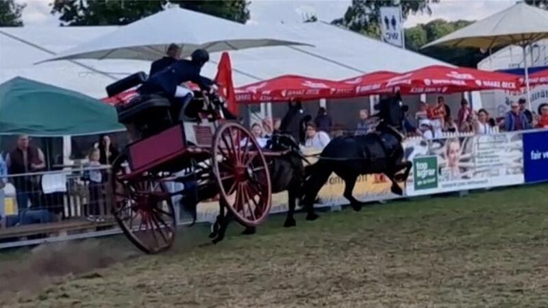 Kutschunfall bei Tarmstedter Ausstellung: Video zeigt Unglück Die Szene, in der die Kutsche zur Seite kippt.