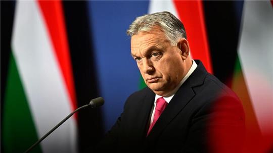 Ungarns Ministerpräsident Viktor Orban während einer internationalen Pressekonferenz.