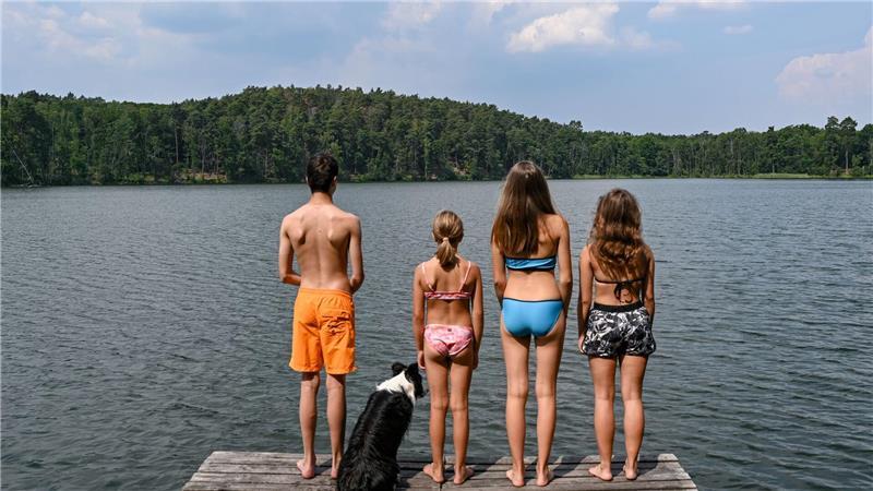 Urlaub in der Natur: Auch Hunde lieben den Badespaß am See.