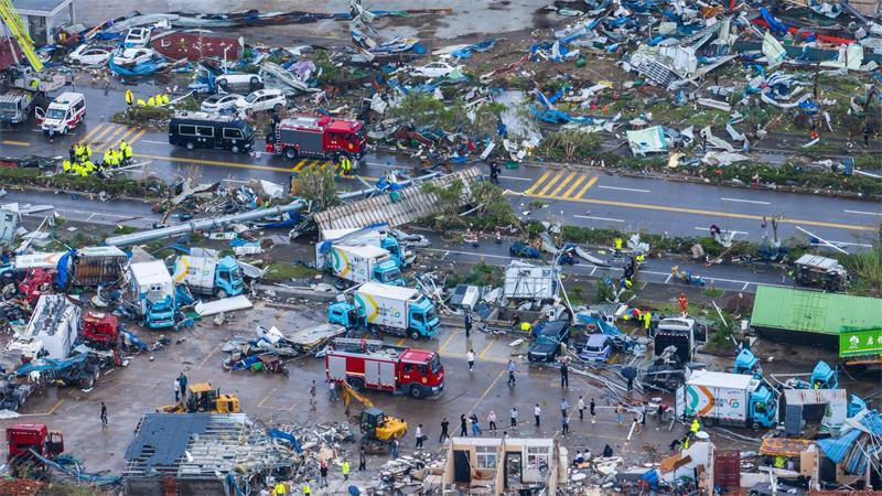 Verheerende Schäden nach einem Tornado in Huanggang in der zentralchinesischen Provinz Hubei 
