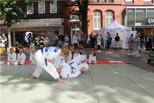 VfL- Judoka Annika Alpers legt Jonas Thomsen auf die Matte. Fotos: Stief