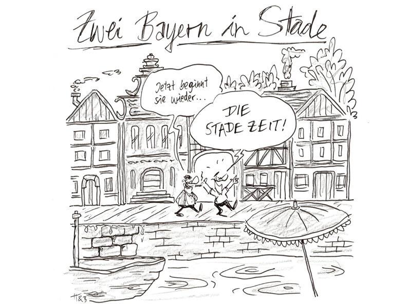 Vor ihrem Auftritt im Schloss Agathenburg hat das bayrische Karikaturisten-Duo einen exklusiven Cartoon mit Lokalbezug gezeichnet.