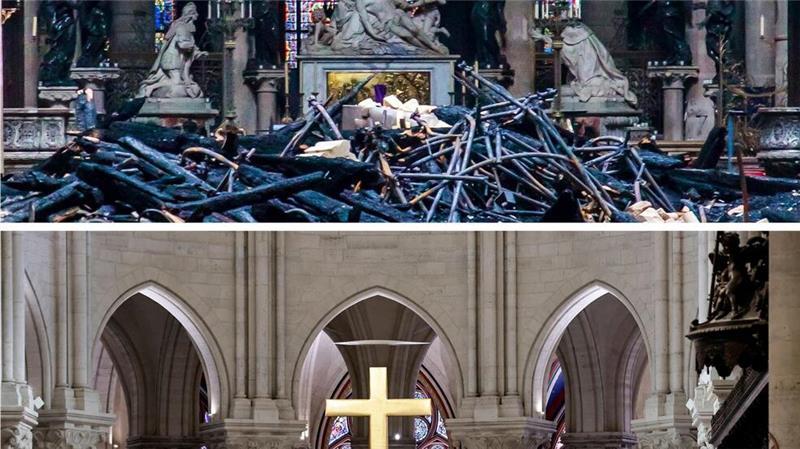 Macron besichtigt Baustelle - Erste Einblicke in Notre-Dame Vor und nach dem Brand