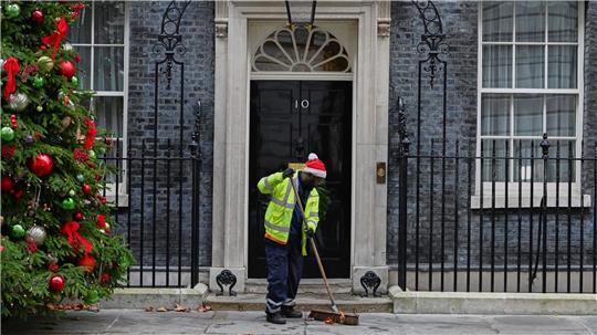 Vorbereitungen vor der Downing Street 10 in London vor dem Gipfel zum Ukraine-Krieg.