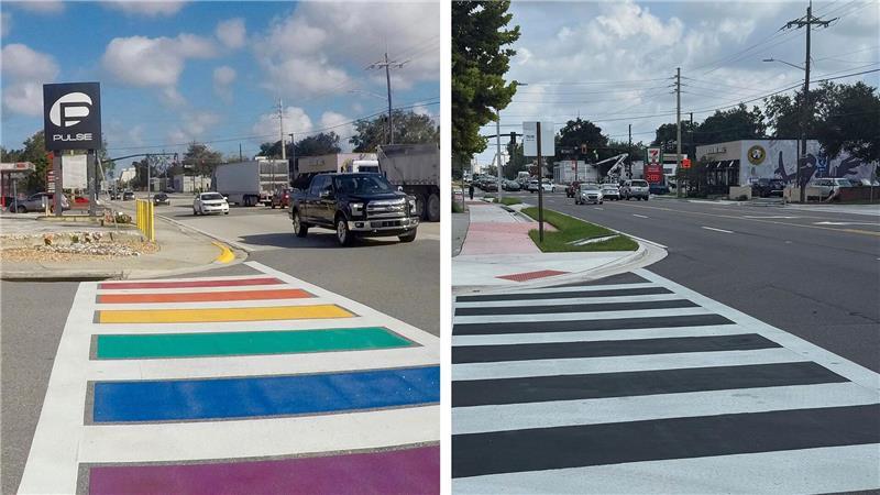 Florida übermalt Gedenk-Zebrastreifen für Anschlagsopfer Vorher und Nachher: