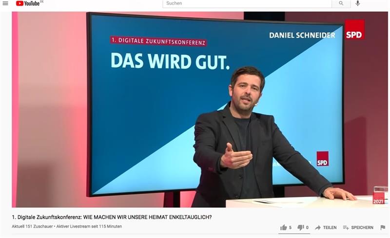 Wahlkampfauftakt digital: SPD-Bundestagskandidat Daniel Schneider fragte in seiner Zukunftskonferenz: „Wie machen wir unsere Heimat enkeltauglich?“ Foto: Klempow