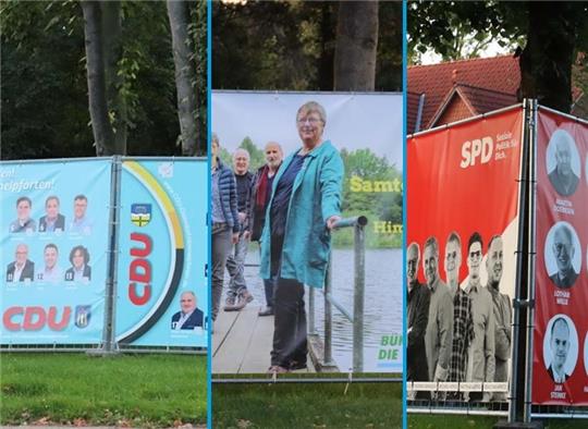 Wahlplakate der CDU, Grünen und SPD in der Samtgemeinde Oldendorf-Himmelpforten.