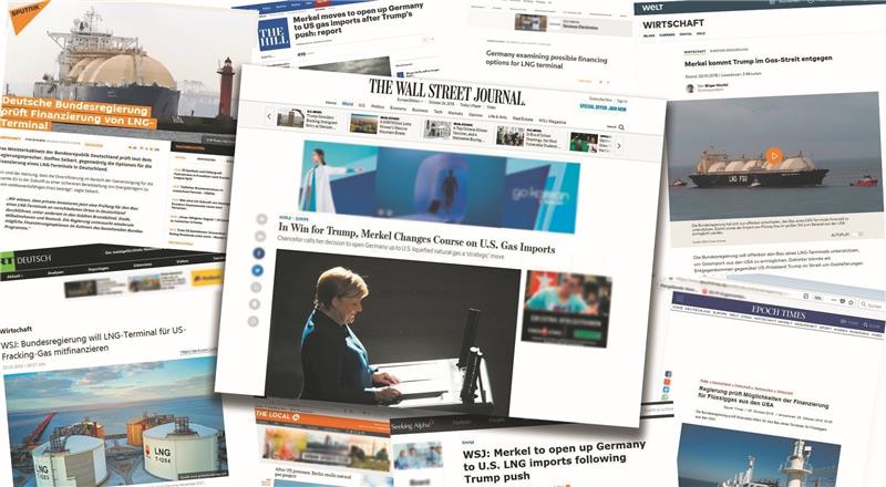 „Wall Street Journal“, „Sputnik“ und viele weitere internationale Medien: LNG ist in der Weltpolitik angekommen. Grafik Medienzentrum Stade