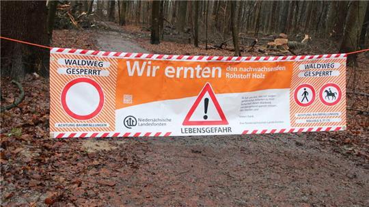 Wege, die so oder ähnlich gekennzeichnet sind, dürfen während der Arbeiten im Wald nicht betreten werden.