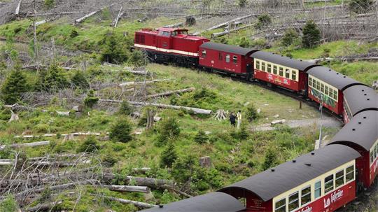 Wegen der hohen Waldbrandgefahr fahren auf der Brockenstrecke vorerst wieder Diesellokomotiven statt Dampfloks. (Archivbild)