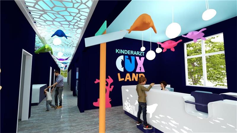 Wie auf dem Meeresgrund - so sollen sich Patienten in der neuen Kinderarztpraxis von Michael Scheel in Nordholz fühlen. Grafik: Kinder- und Jugendarztpraxis Cuxland/Scheel