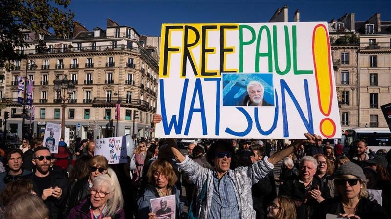 Walfanggegner Paul Watson wird nicht an Japan ausgeliefert Wie hier in Paris im Oktober wurde mehrmals für Watson demonstriert. (Archivbild)