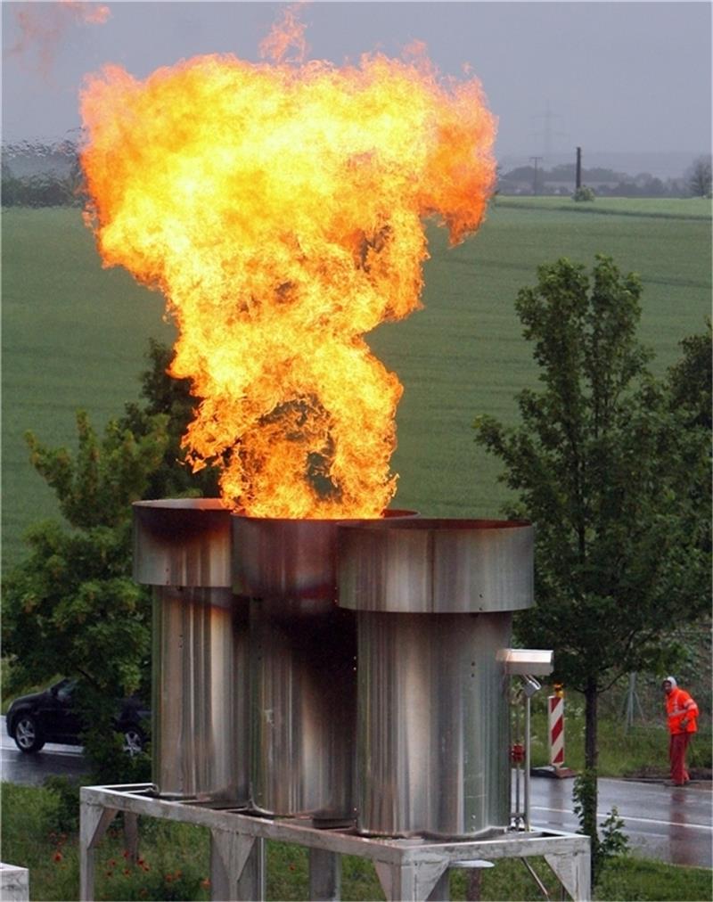 Wie hier wird auch im Kreis Stade Biogas mit der Notfackel verbrannt , wenn die Anlagen zu lange vom Netz genommen werden. Dann laufen die Speicher voll. Foto: Bernd Wüstneck/ dpa