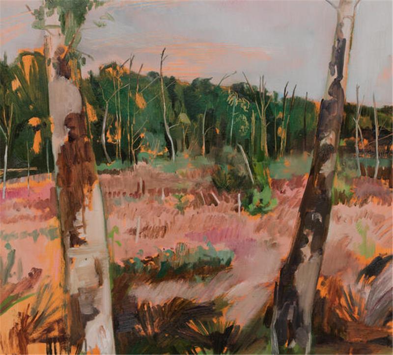 Yvette Kiessling, Königsmoor, Birken (2022, Öl auf Papier).