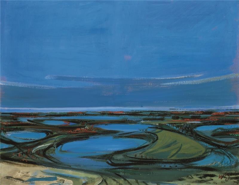 Kunstwerke mit Wolken und Wasser im Buxtehude Museum Zu sehen sind Gemälde von Künstlern der klassischen Moderne wie Willem Grimms Wattlandschaft bei Kampen. Foto: Studio Grünke, VG Bild Kunst