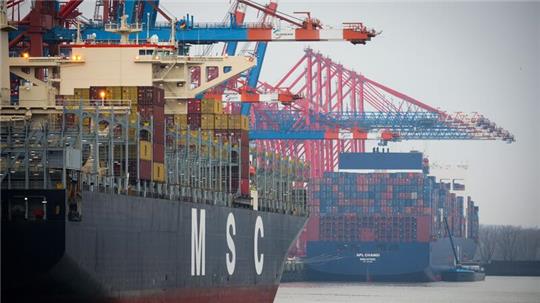 Zwei Containerschiffe liegen am Terminal Eurogate im Hamburger Hafen.