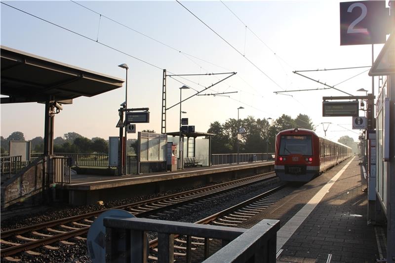 Zwei Gleise und nur wenig Schutz vor schlechtem Wetter: der Bahnhof in Fischbek. Der Fahrkartenautomat am Gleis 2 sei häufig defekt, moniert ein Fahrgast. Foto: Frank