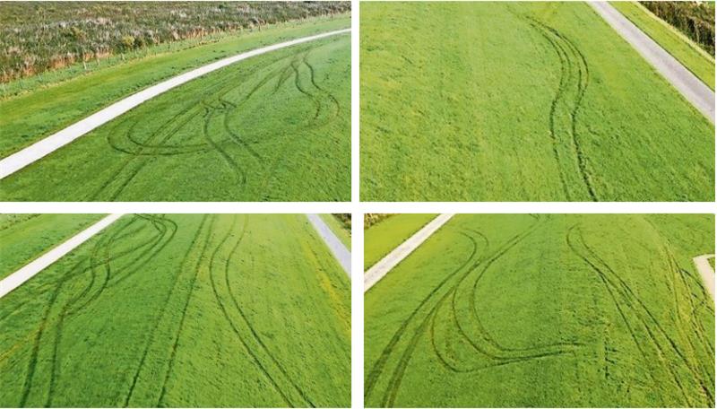 Autofahrer schaden durch Driftmanöver dem Deich Zweifelhaftes Freizeitvergnügen: Diese Luftaufnahmen zeigen die Fahrspuren auf dem Deich. Foto: Privat