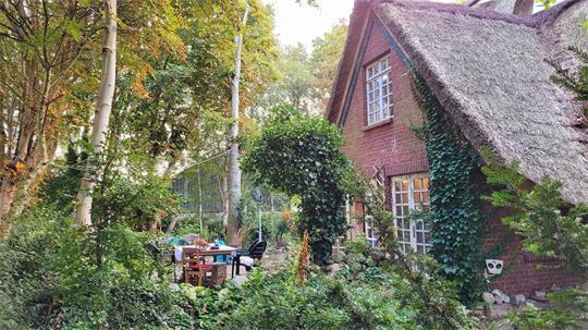 Zwischen altem Baumbestand und historischem Landwirtschaftsgerät zeigt sich der „Friesenhof“ von seiner romantischen Seite.