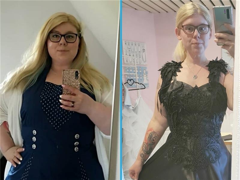 Zwischen den beiden Fotos liegt gut ein Jahr: Bei 145 Kilogramm Körpergewicht startete Sarah Frisk, jetzt wiegt sie 80 Kilogramm. Ihren Abnehm-Erfolg hat sie mit Selfies festgehalten. Fotos: Frisk